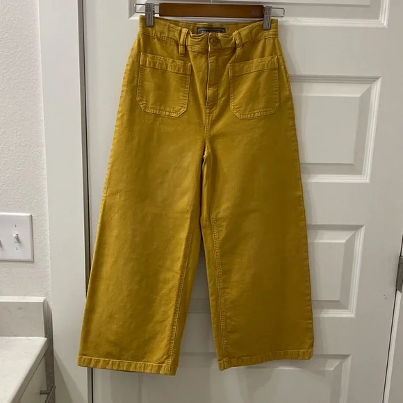 J. Crew Mustard Yellow Cropped Wide-Leg Pants - Picture 1 of 6